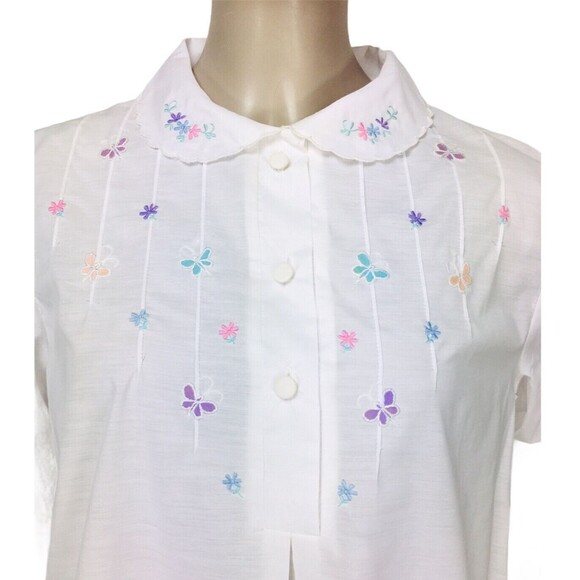 VTG Jodie Arden Hand Embroidered Butterflies Puff Sleeve Sleep Shirt Nightgown - Picture 3 of 8